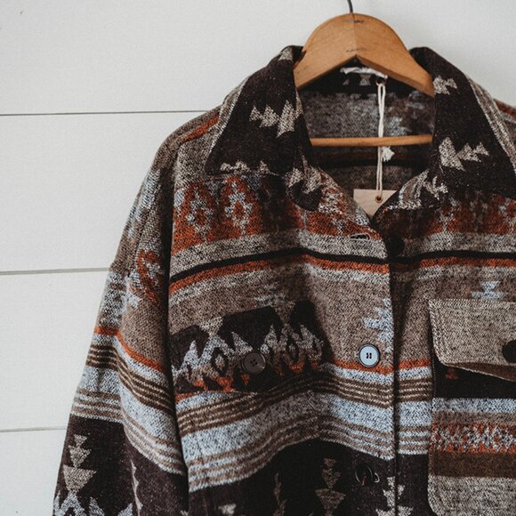 New Aztec Flannel Western Shacket Pink Button-Up Top Shirt Jacket Womens - Picture 3 of 5